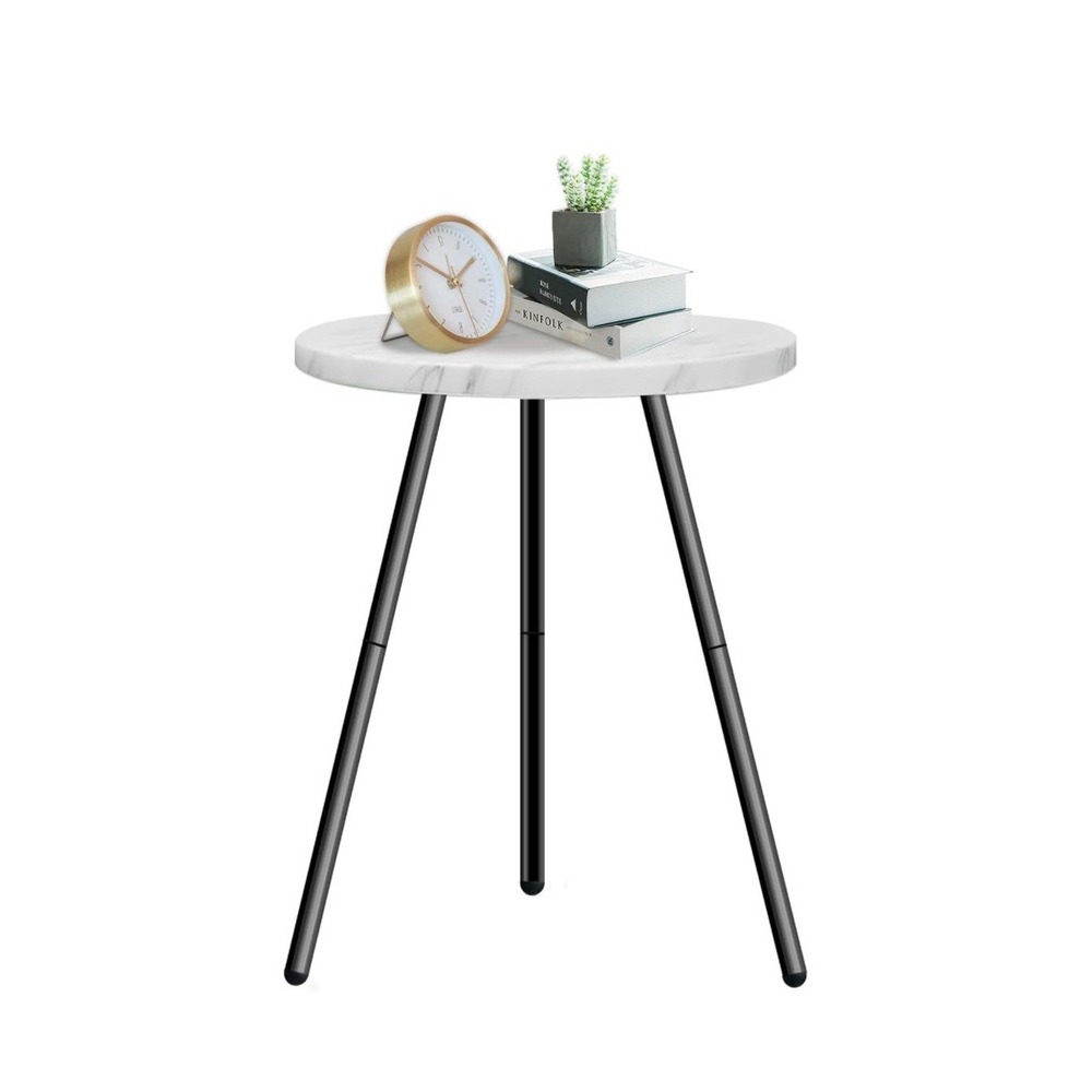 NEW In Box Round White Faux-Marble Accent Table – 3 Available!